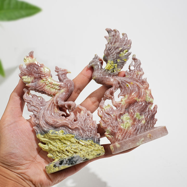 A Slightly Imperfect Natural Carving Red Calcite With Serpentine Phoenix