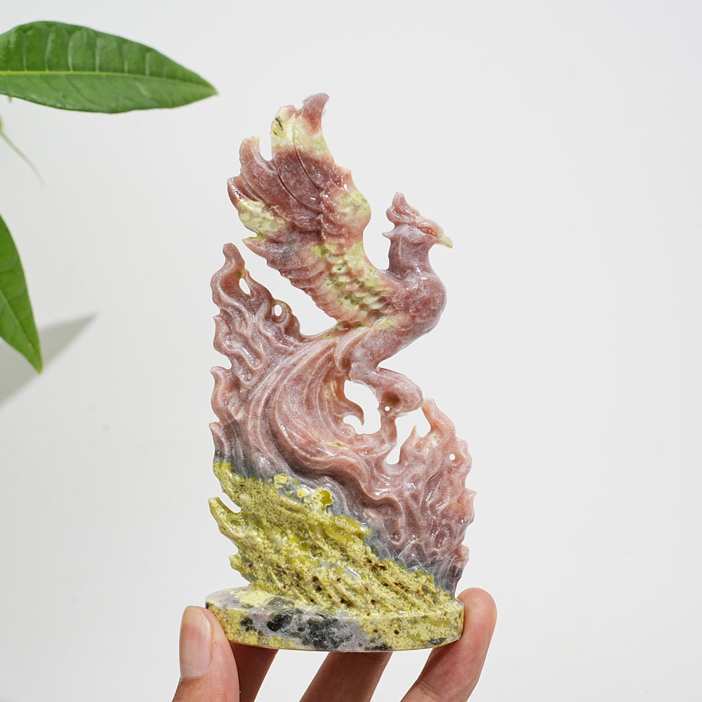 A Slightly Imperfect Natural Carving Red Calcite With Serpentine Phoenix