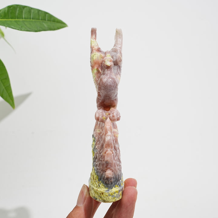 A Slightly Imperfect Natural Carving Red Calcite With Serpentine Phoenix
