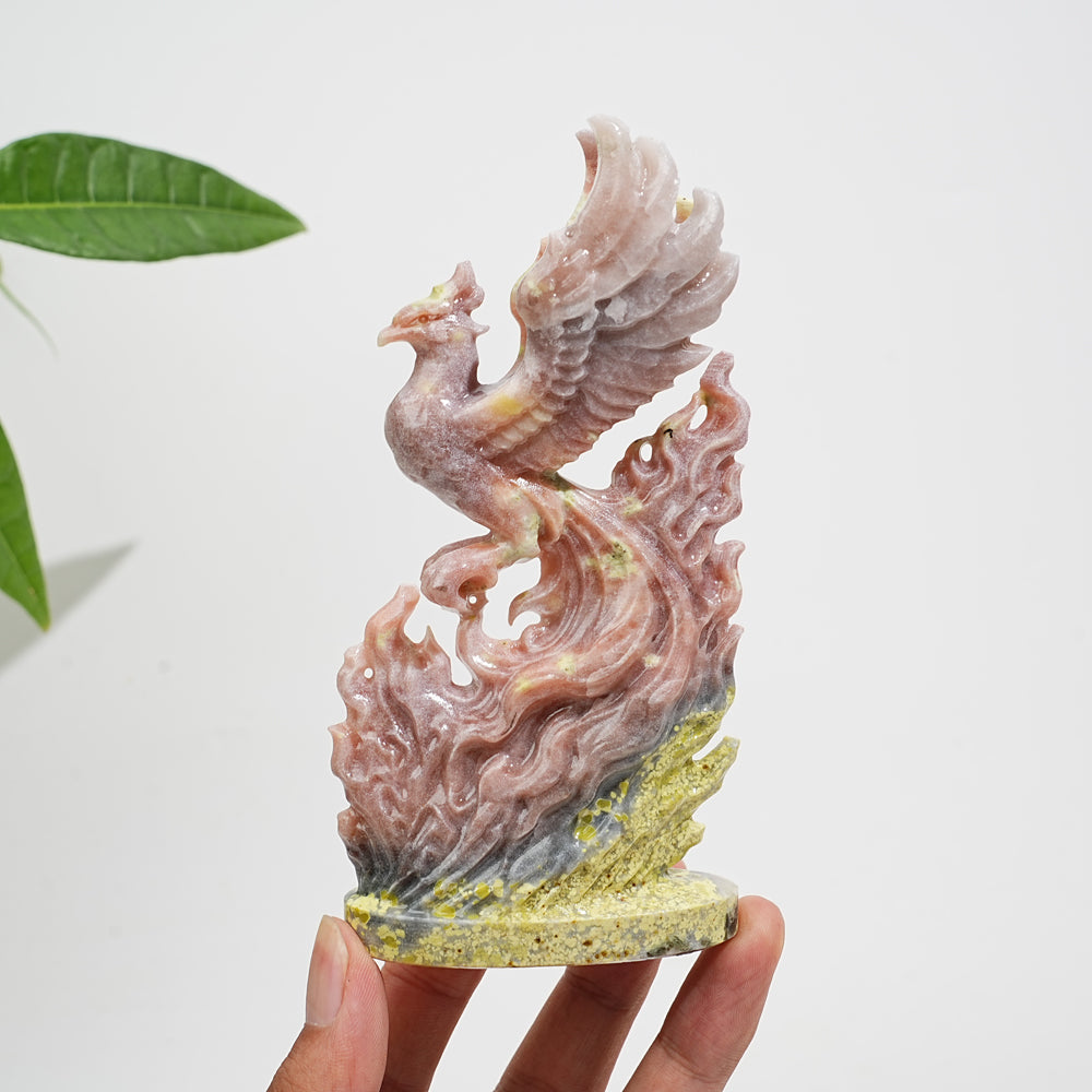 A Slightly Imperfect Natural Carving Red Calcite With Serpentine Phoenix