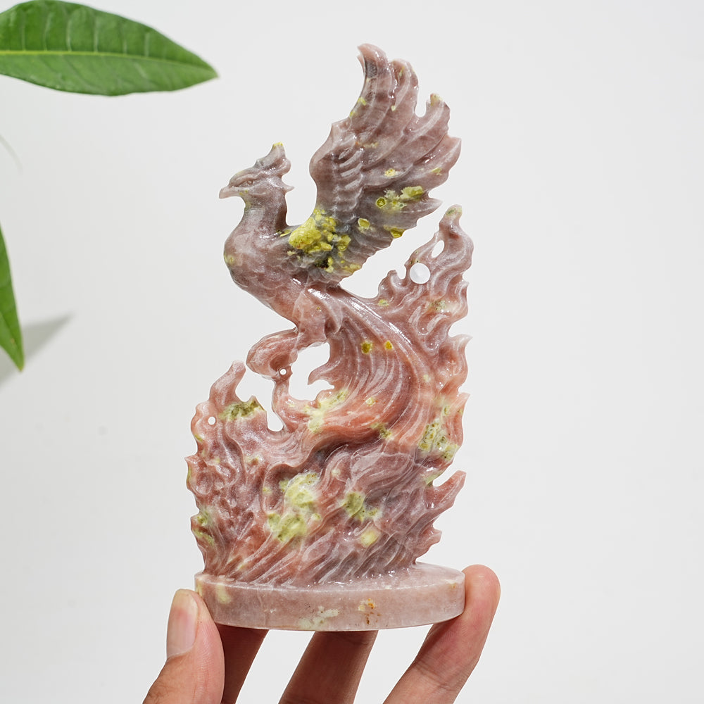 A Slightly Imperfect Natural Carving Red Calcite With Serpentine Phoenix