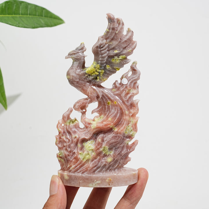 A Slightly Imperfect Natural Carving Red Calcite With Serpentine Phoenix