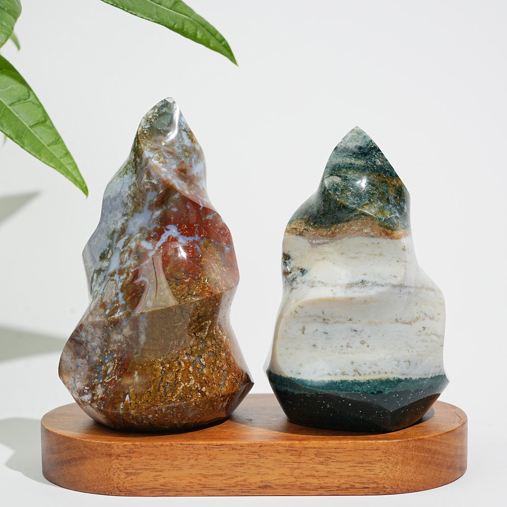 Unique,Natural Crystal Ocean Jasper Torch Flame Carving