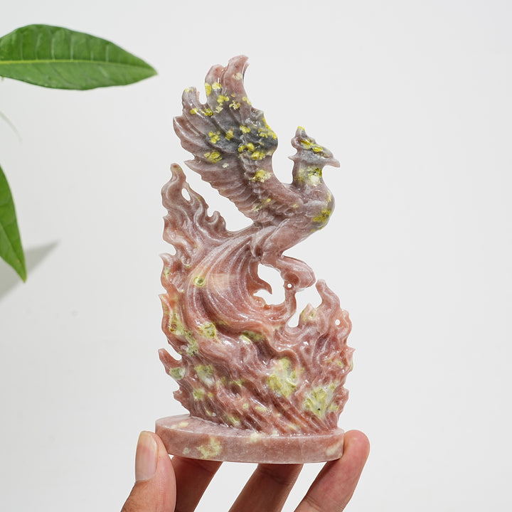 A Slightly Imperfect Natural Carving Red Calcite With Serpentine Phoenix