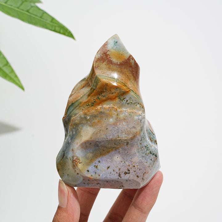 Unique,Natural Crystal Ocean Jasper Torch Flame Carving