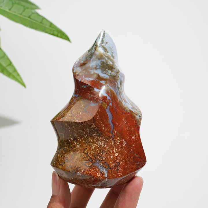 Unique,Natural Crystal Ocean Jasper Torch Flame Carving