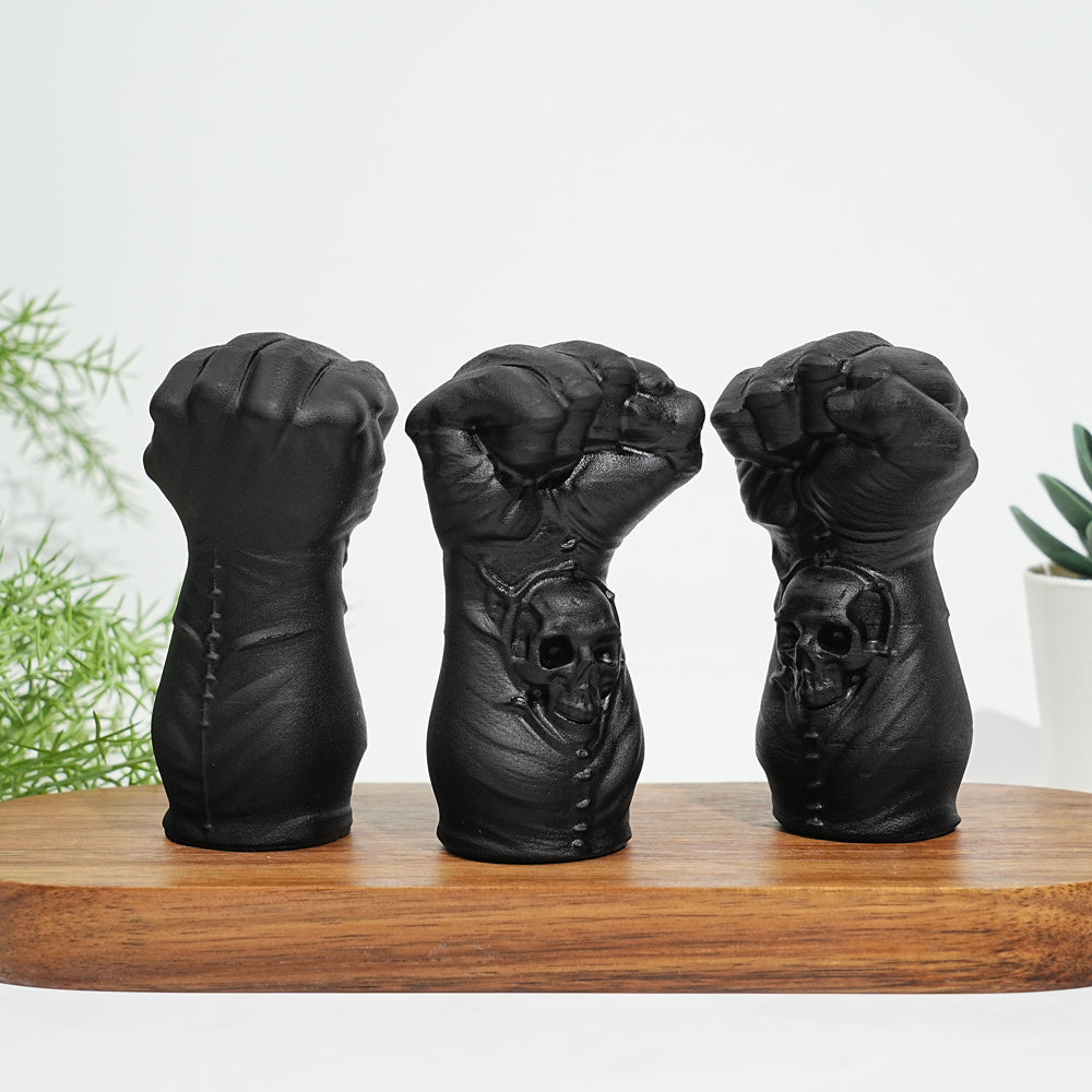 Natural Black Obsidian Skull Fist Carving