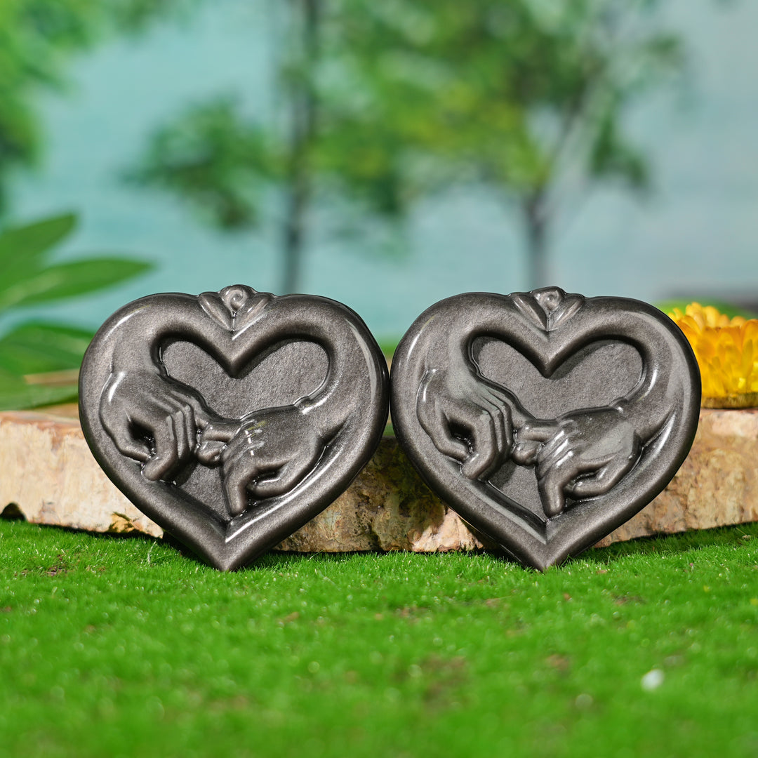 Natural Silver Obsidian Pinky Promise Heart