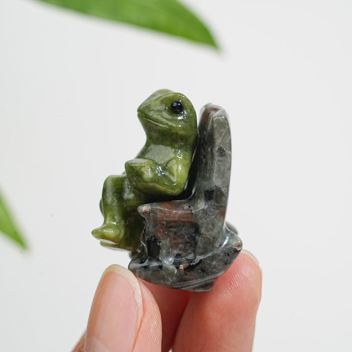 Natural Crystal Relaxing Frog On Lounge Chair Carving