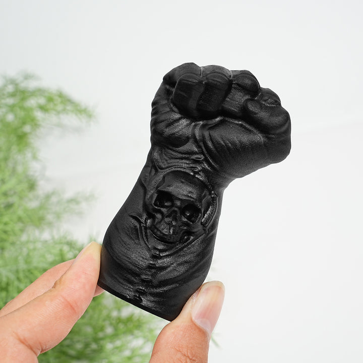 Natural Black Obsidian Skull Fist Carving