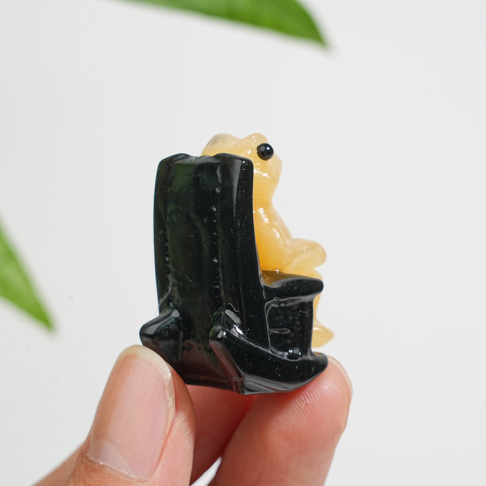 Natural Crystal Relaxing Frog On Lounge Chair Carving
