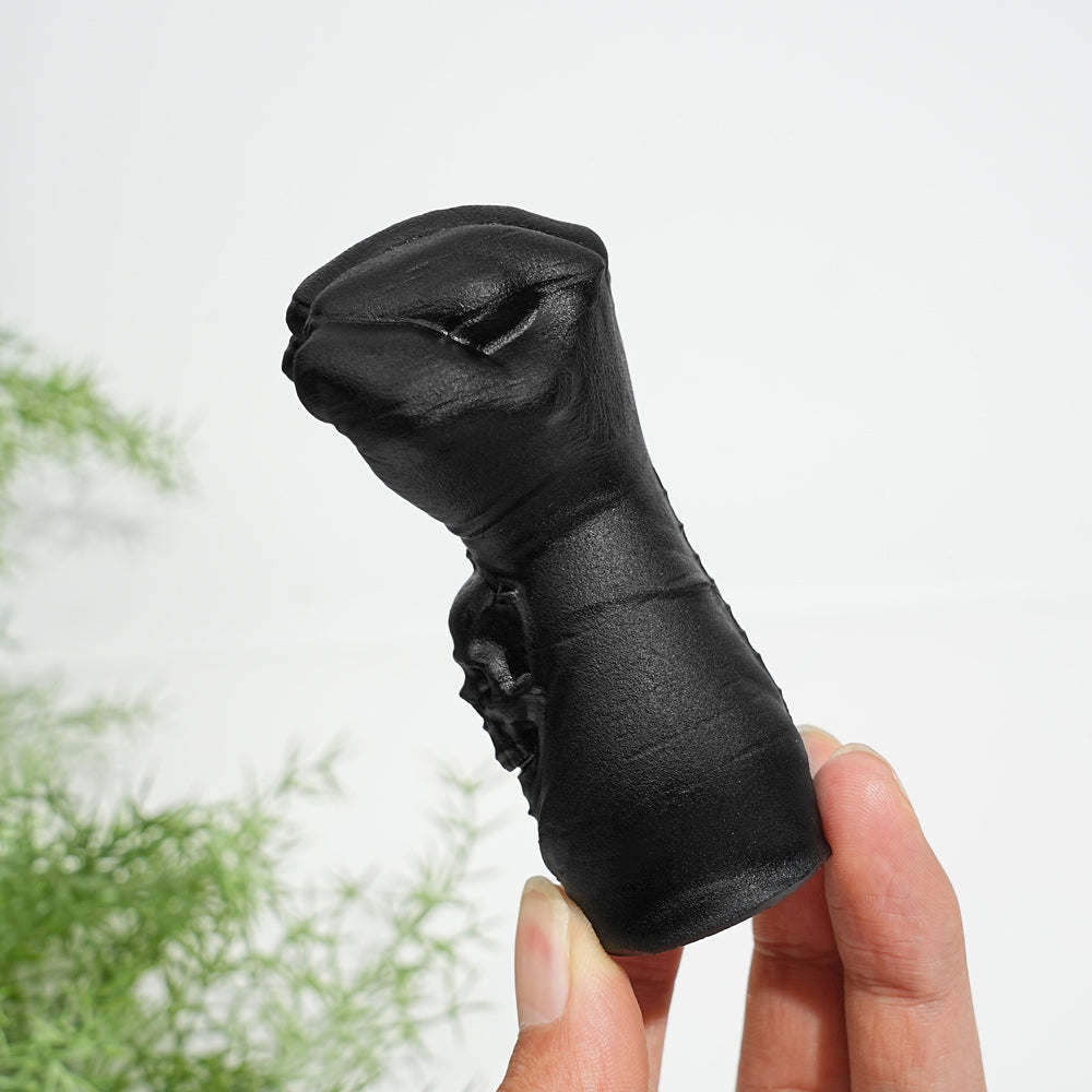 Natural Black Obsidian Skull Fist Carving