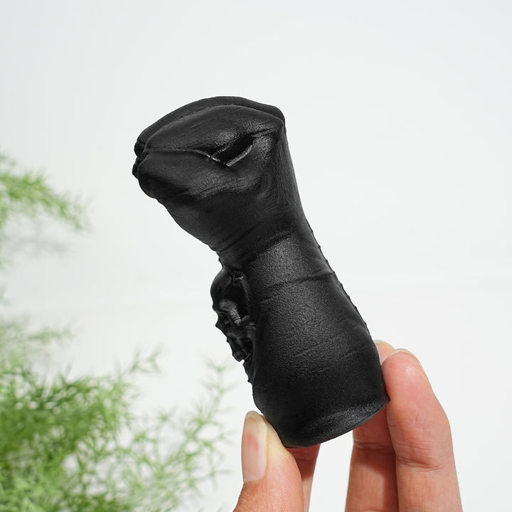 Natural Black Obsidian Skull Fist Carving