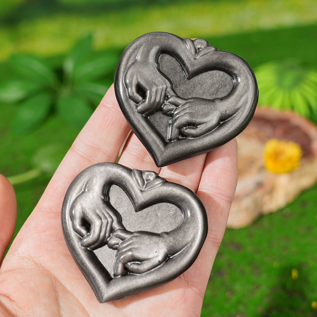 Natural Silver Obsidian Pinky Promise Heart