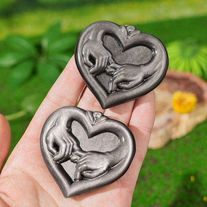 Natural Silver Obsidian Pinky Promise Heart