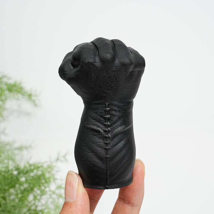 Natural Black Obsidian Skull Fist Carving