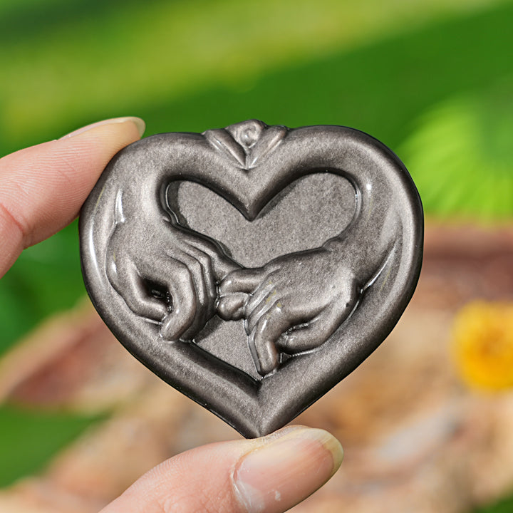 Natural Silver Obsidian Pinky Promise Heart