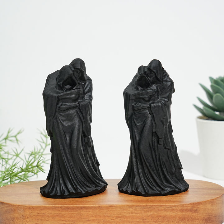 Natural Black Obsidian Witch Couple Carving