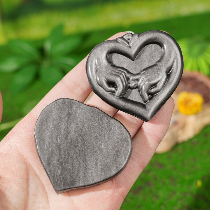Natural Silver Obsidian Pinky Promise Heart