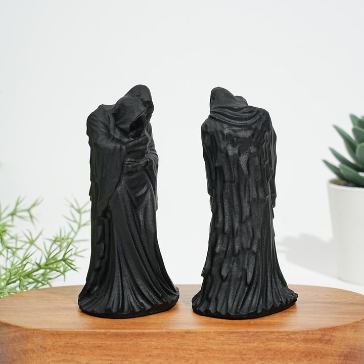 Natural Black Obsidian Witch Couple Carving