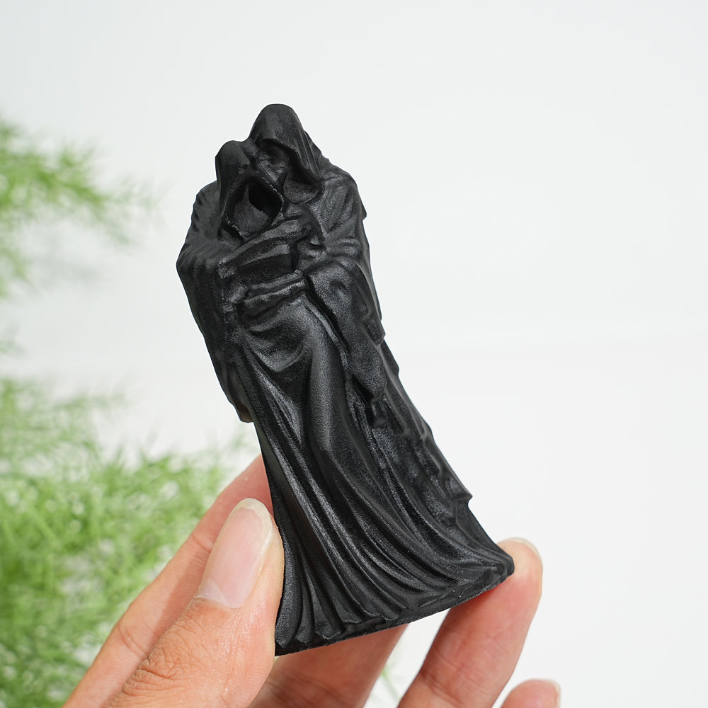 Natural Black Obsidian Witch Couple Carving