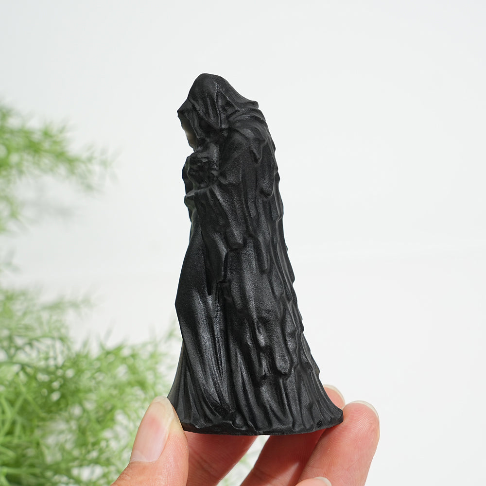 Natural Black Obsidian Witch Couple Carving