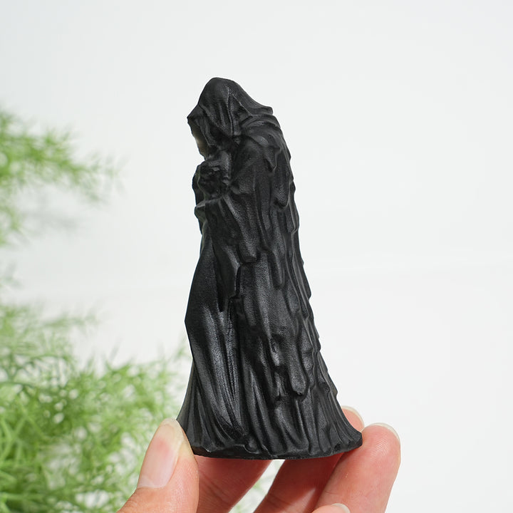 Natural Black Obsidian Witch Couple Carving