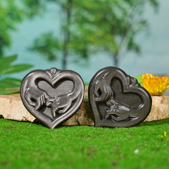 Natural Silver Obsidian Pinky Promise Heart