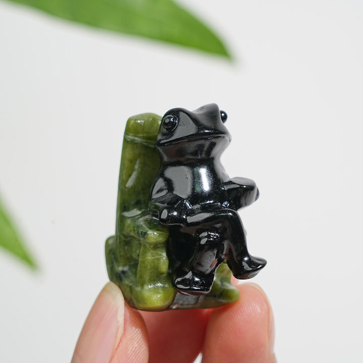Natural Crystal Relaxing Frog On Lounge Chair Carving