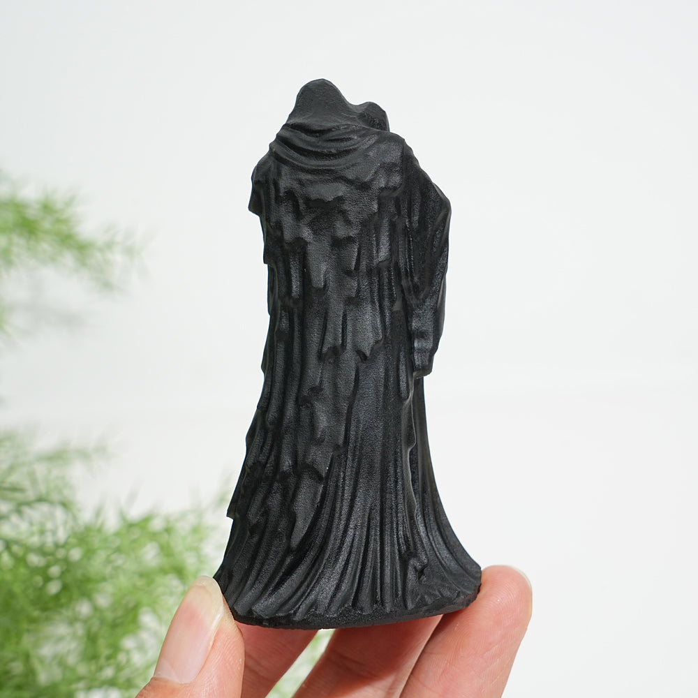 Natural Black Obsidian Witch Couple Carving