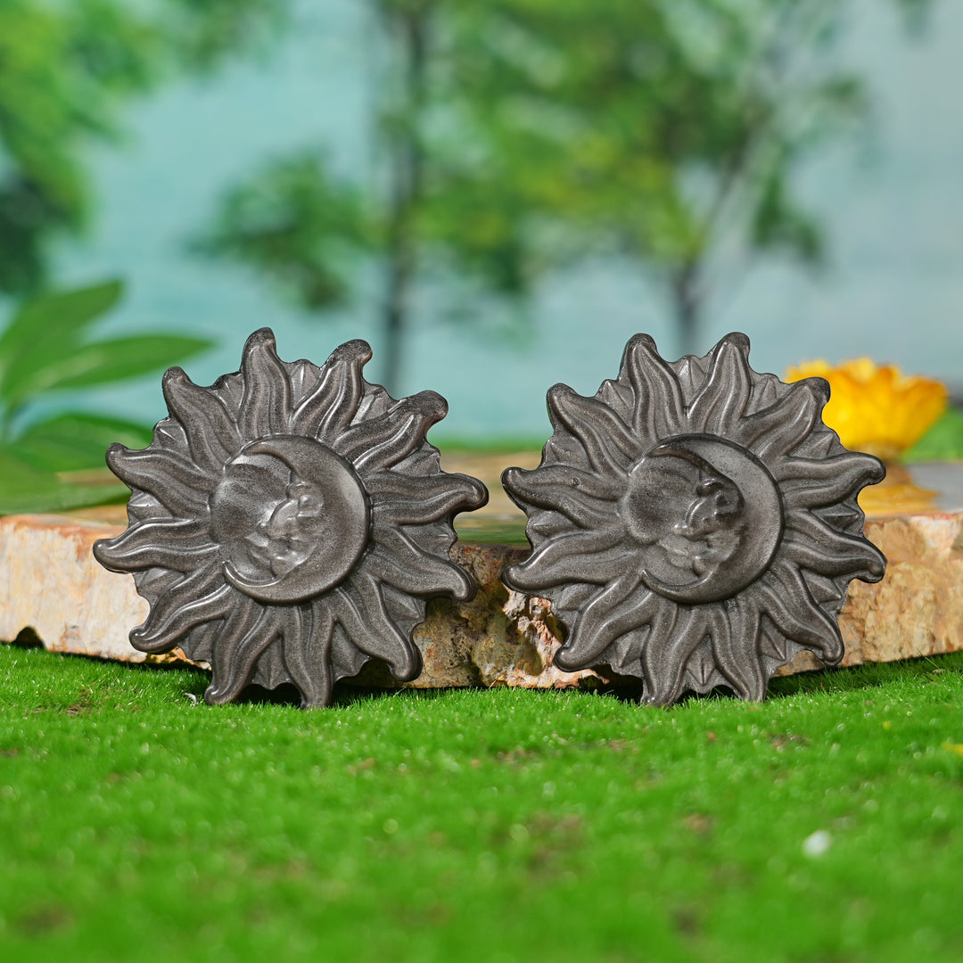 Natural Carving Silver Obsidian Sun & Moon