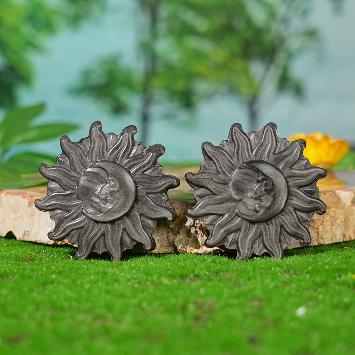 Natural Carving Silver Obsidian Sun & Moon