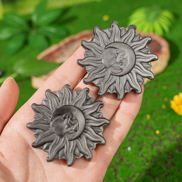 Natural Carving Silver Obsidian Sun & Moon
