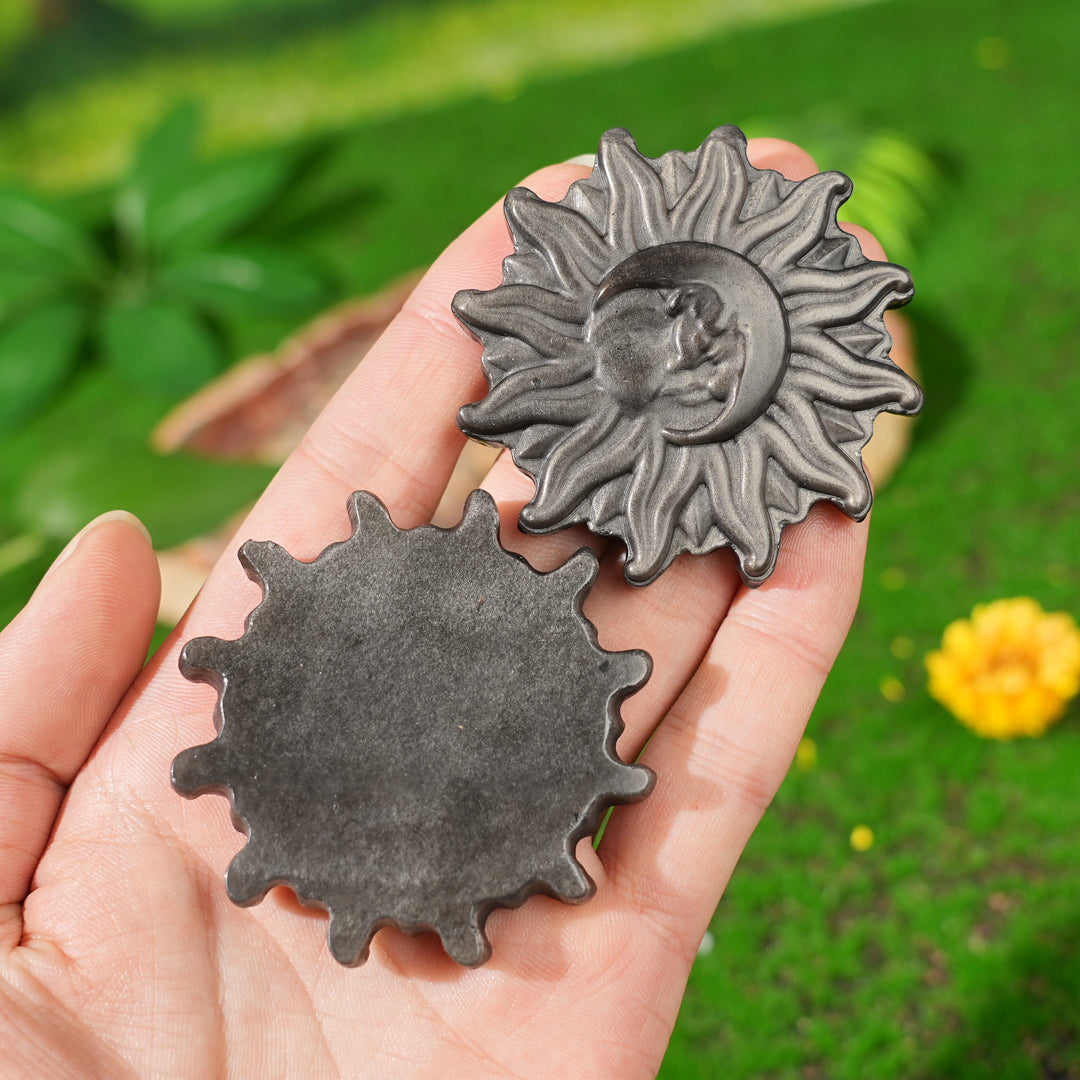 Natural Carving Silver Obsidian Sun & Moon