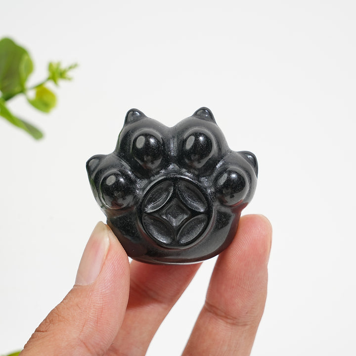 Natural Crystal Coin Cat Paw Carving