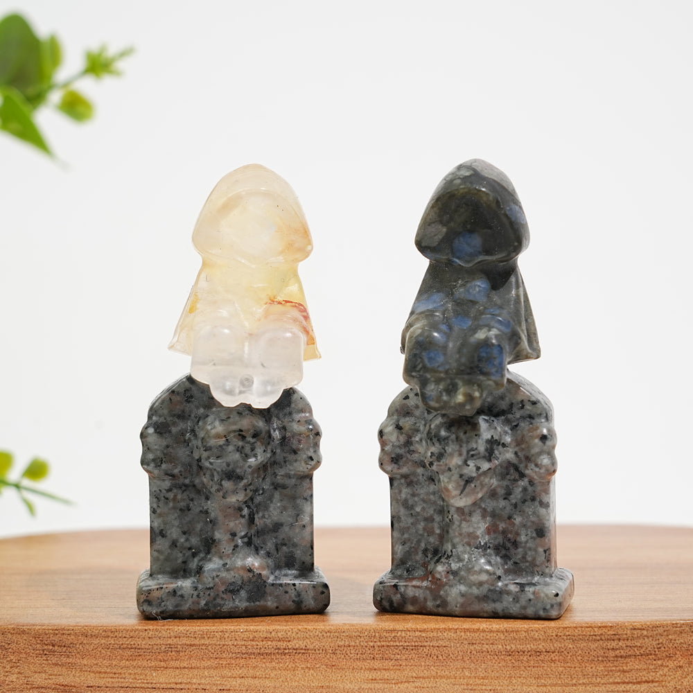 Natural Crystal Carving Ghost On Tombstone