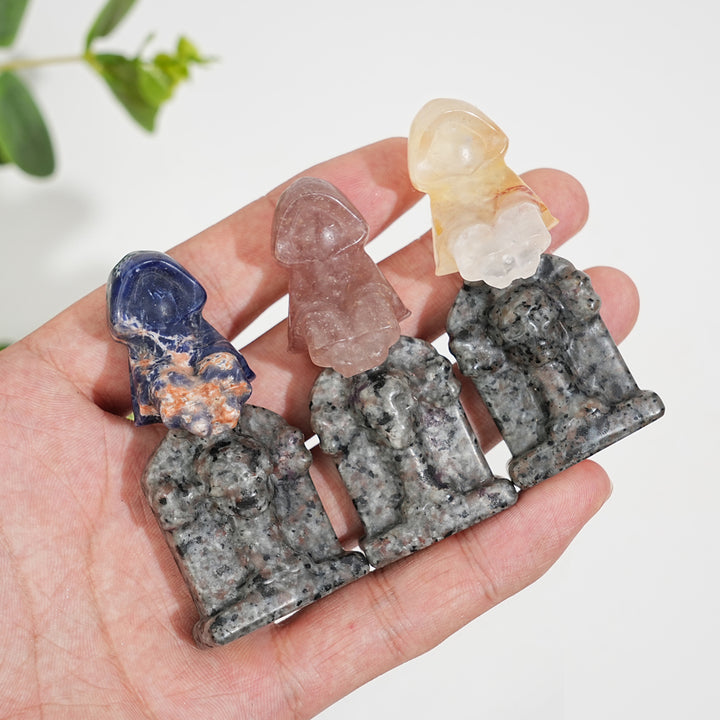 Natural Crystal Carving Ghost On Tombstone