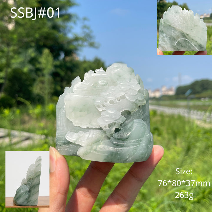Unique,Natural African Green Jade Crystal Landscape Carving