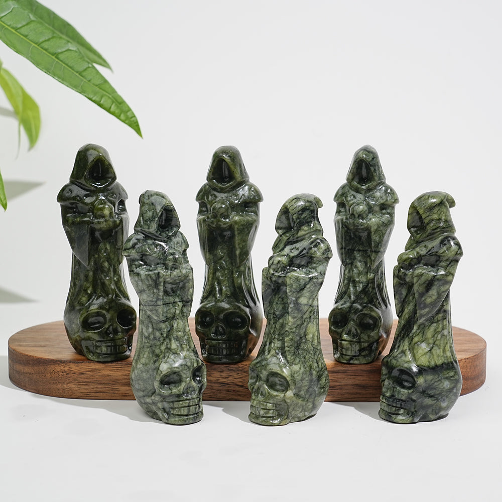 Natural Crystal Standing Grim Reaper Skull Carving