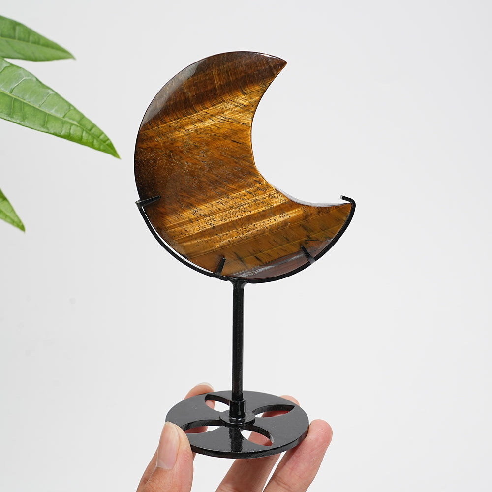 Unique,Natural Crystal Tiger Eye Moon With Stand