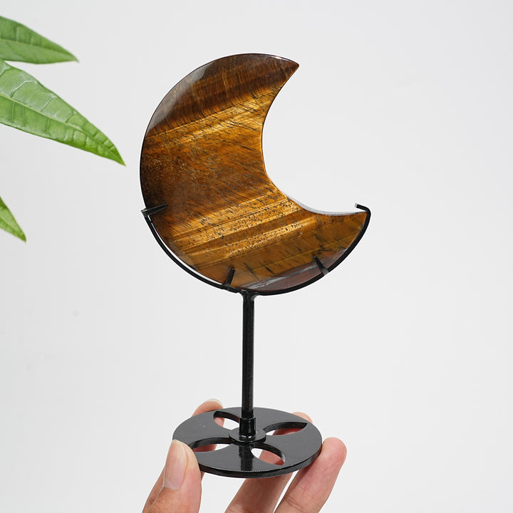 Unique,Natural Crystal Tiger Eye Moon With Stand