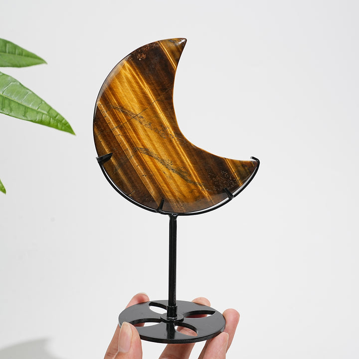 Unique,Natural Crystal Tiger Eye Moon With Stand