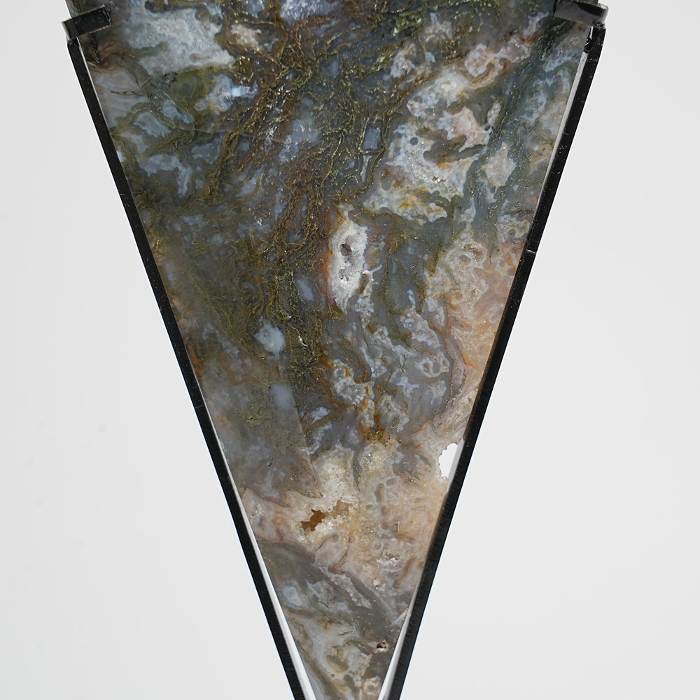 Unique,Natural Crystal Moss Agate Diamond Slice With Stand