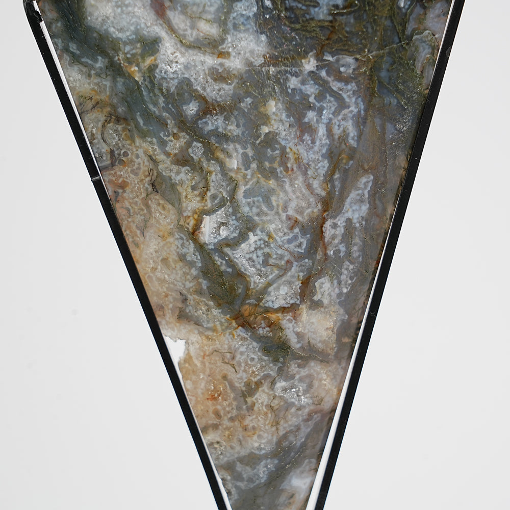 Unique,Natural Crystal Moss Agate Diamond Slice With Stand