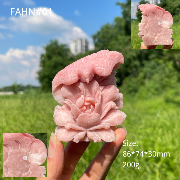 Unique,A Slightly Imperfect Natural Crystal Pink Opal Flower And Bird Carving