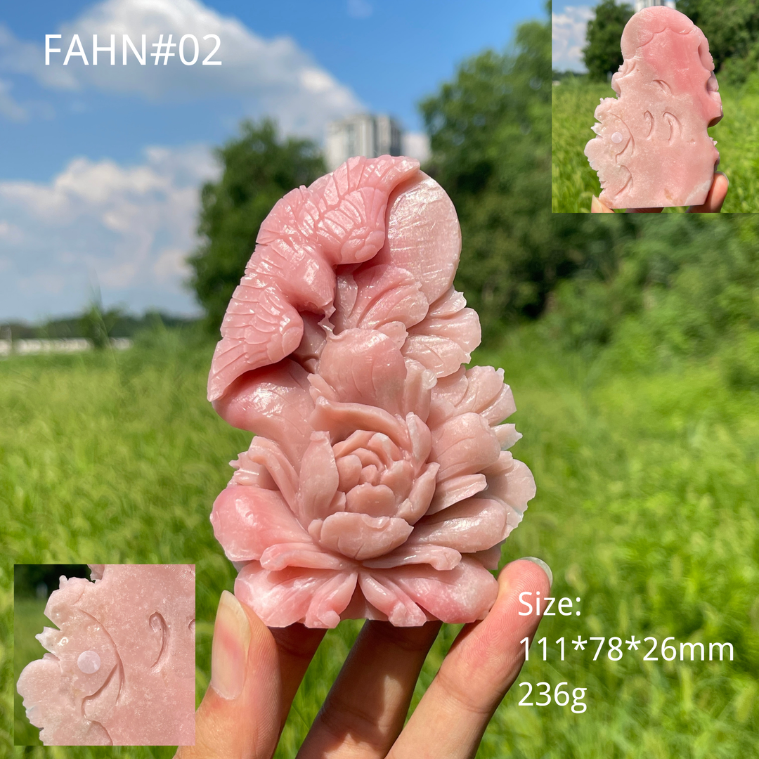 Unique,A Slightly Imperfect Natural Crystal Pink Opal Flower And Bird Carving