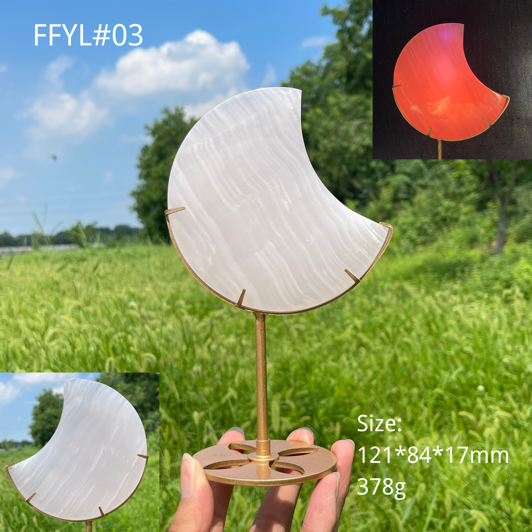 Unique,Natural Crystal Pink Calcite Moon With Stand
