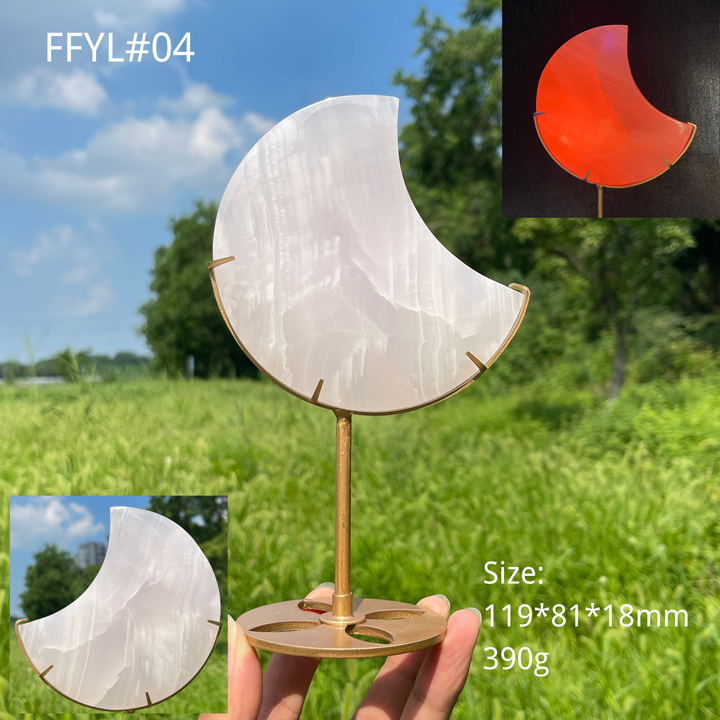 Unique,Natural Crystal Pink Calcite Moon With Stand