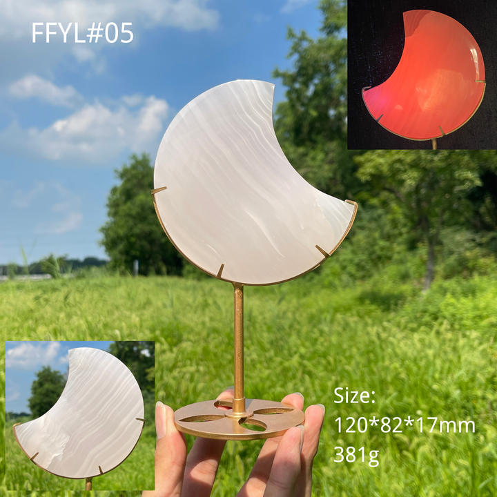 Unique,Natural Crystal Pink Calcite Moon With Stand