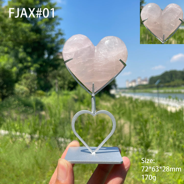 Unique,Natural Crystal Rose Quartz Heart With Stand
